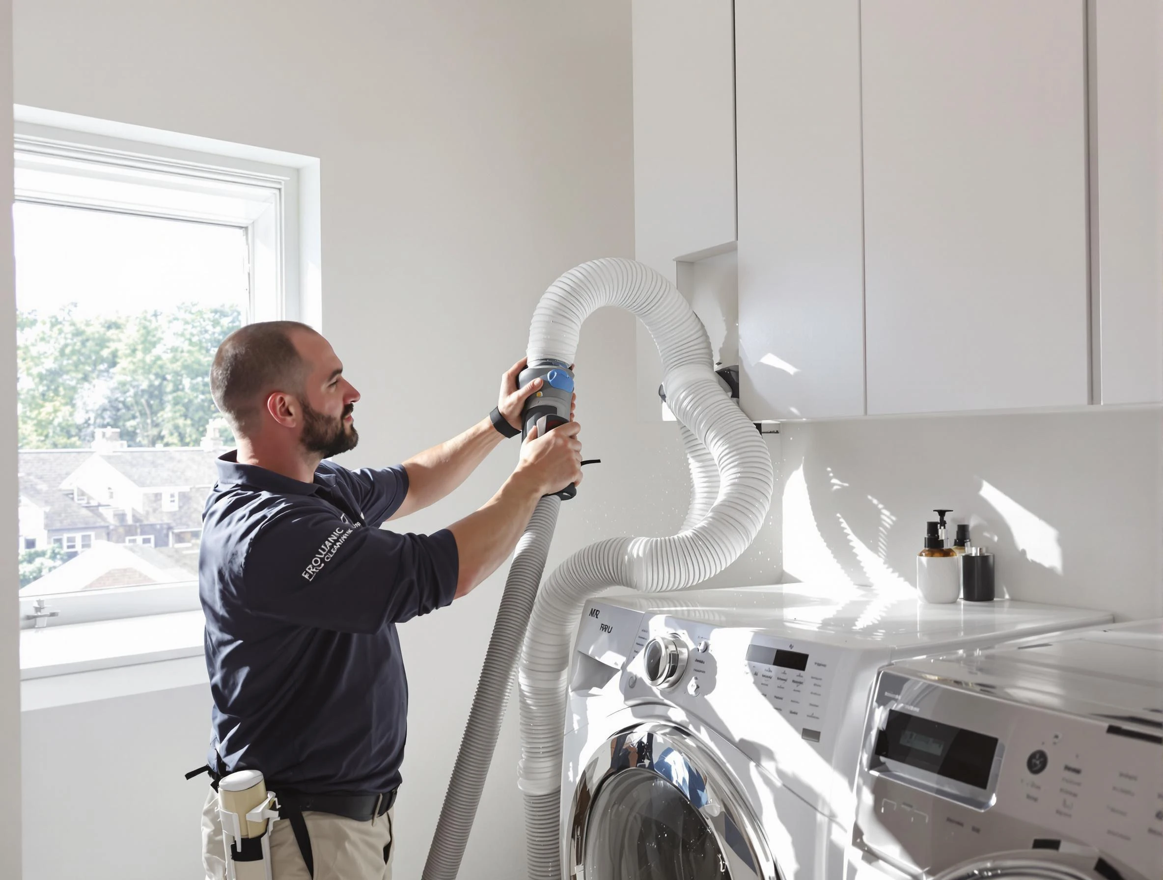 Certified Blackstone Dryer Vent Cleaning technician performing dryer vent cleaning in Blackstone